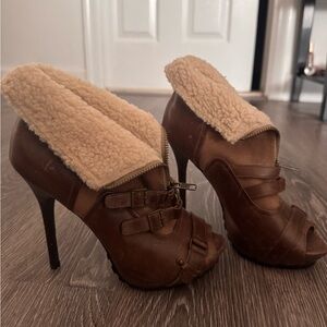brown aldo fur lined high heel boots
